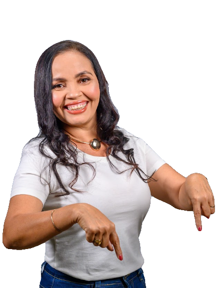 Sulielma Barros apontando para o botão Fale comigo aqui